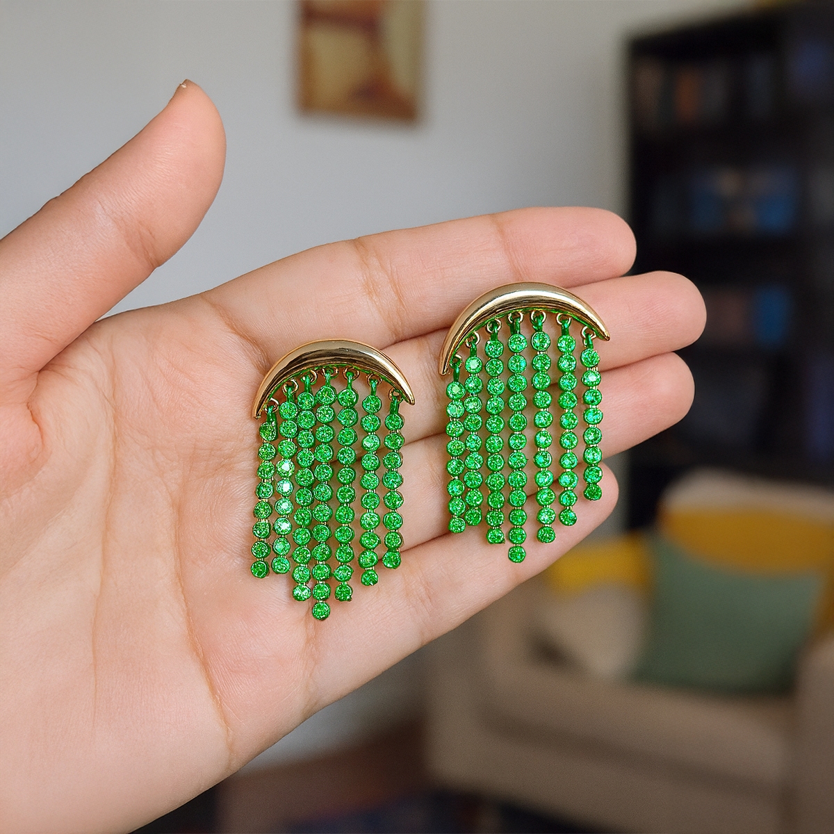 Alina Green Beaded Statement Earrings - Amalfa