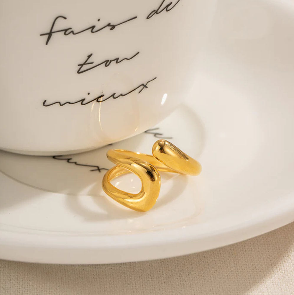 Asymmetry Flow Gold-Plated Adjustable Ring - Amalfa