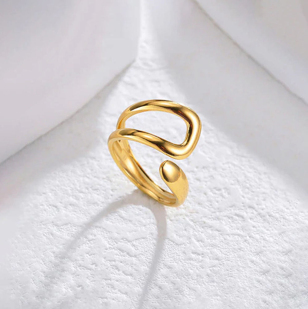 Asymmetry Flow Gold-Plated Adjustable Ring - Amalfa