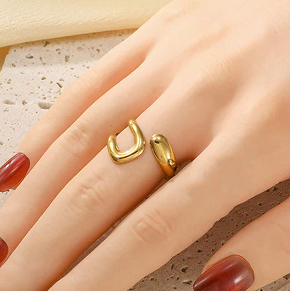 Asymmetry Flow Gold-Plated Adjustable Ring - Amalfa