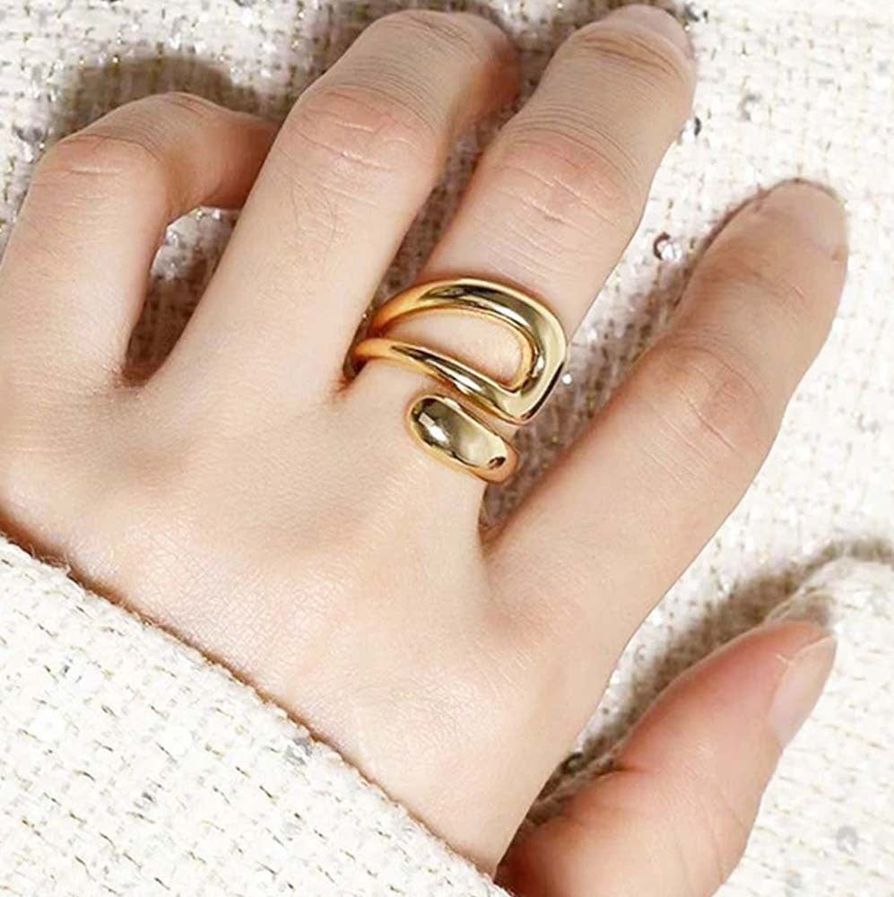 Asymmetry Flow Gold-Plated Adjustable Ring - Amalfa