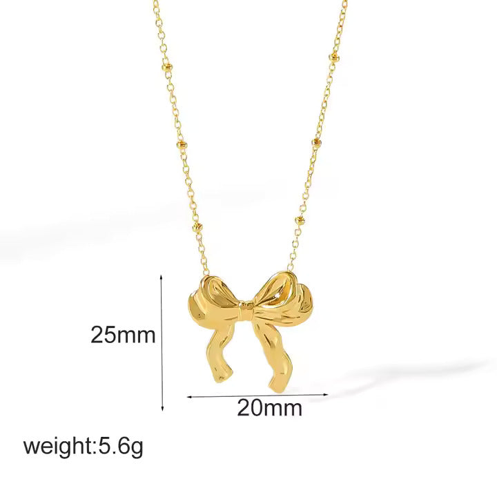 Beaded Bow Pendant Necklace in Gold - Amalfa