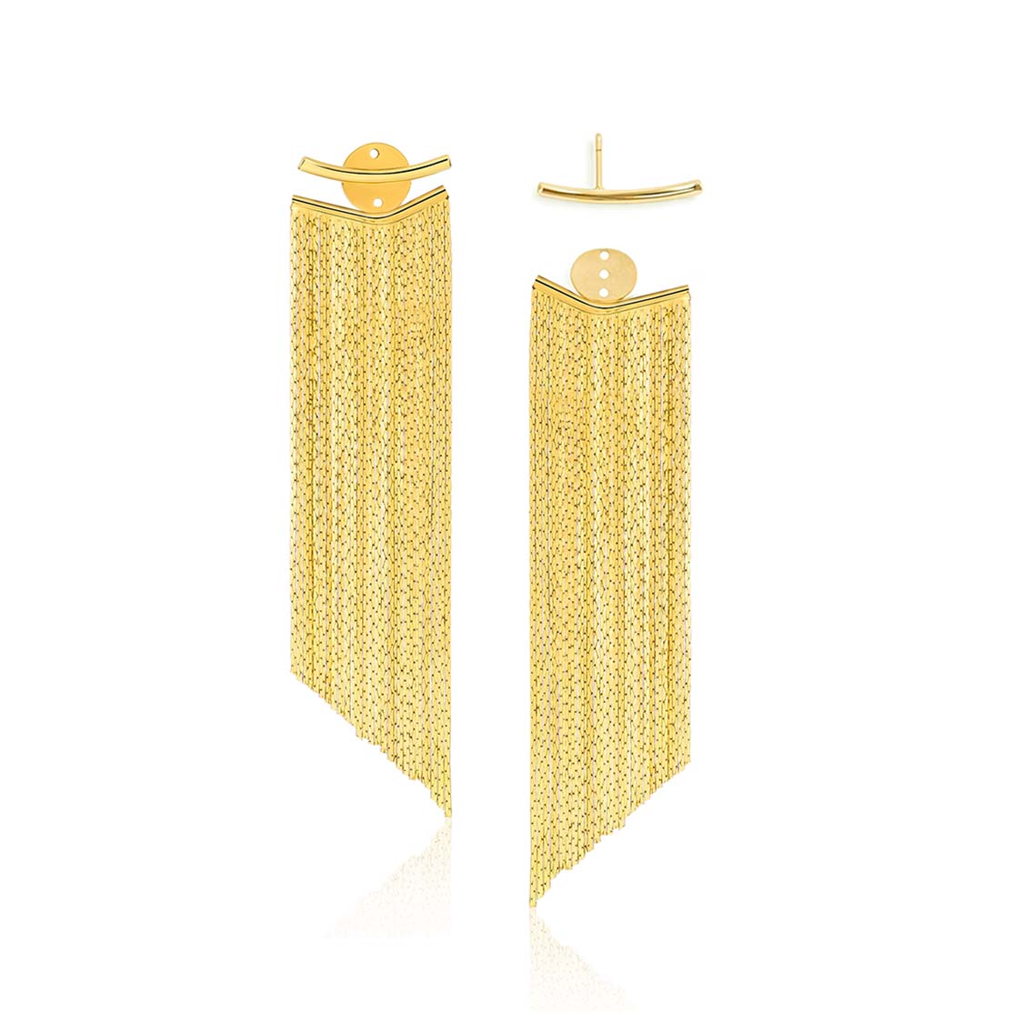 Gold textured earrings on a white background