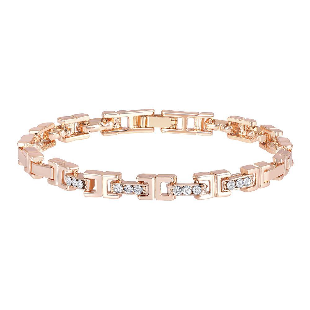Rose gold bracelet with diamond accents on a white background