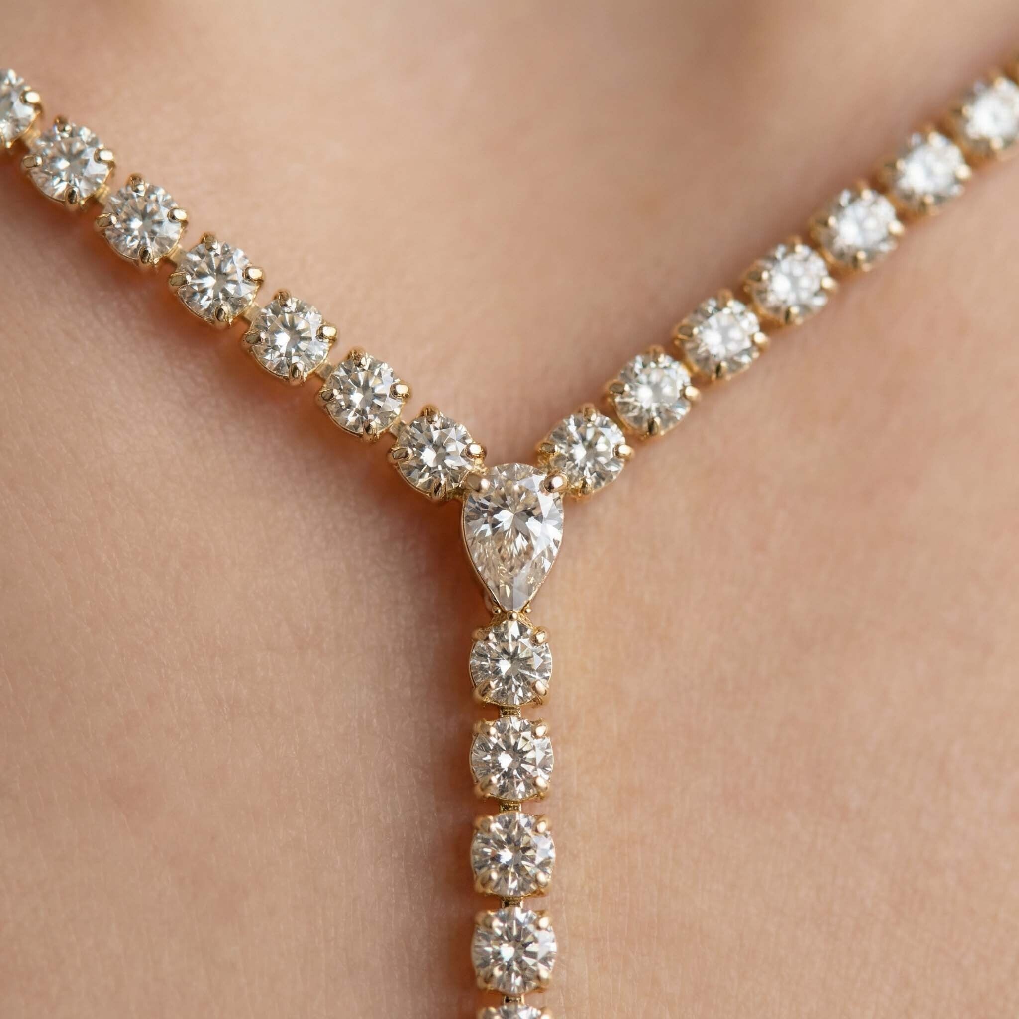Diamond necklace on a person's neck