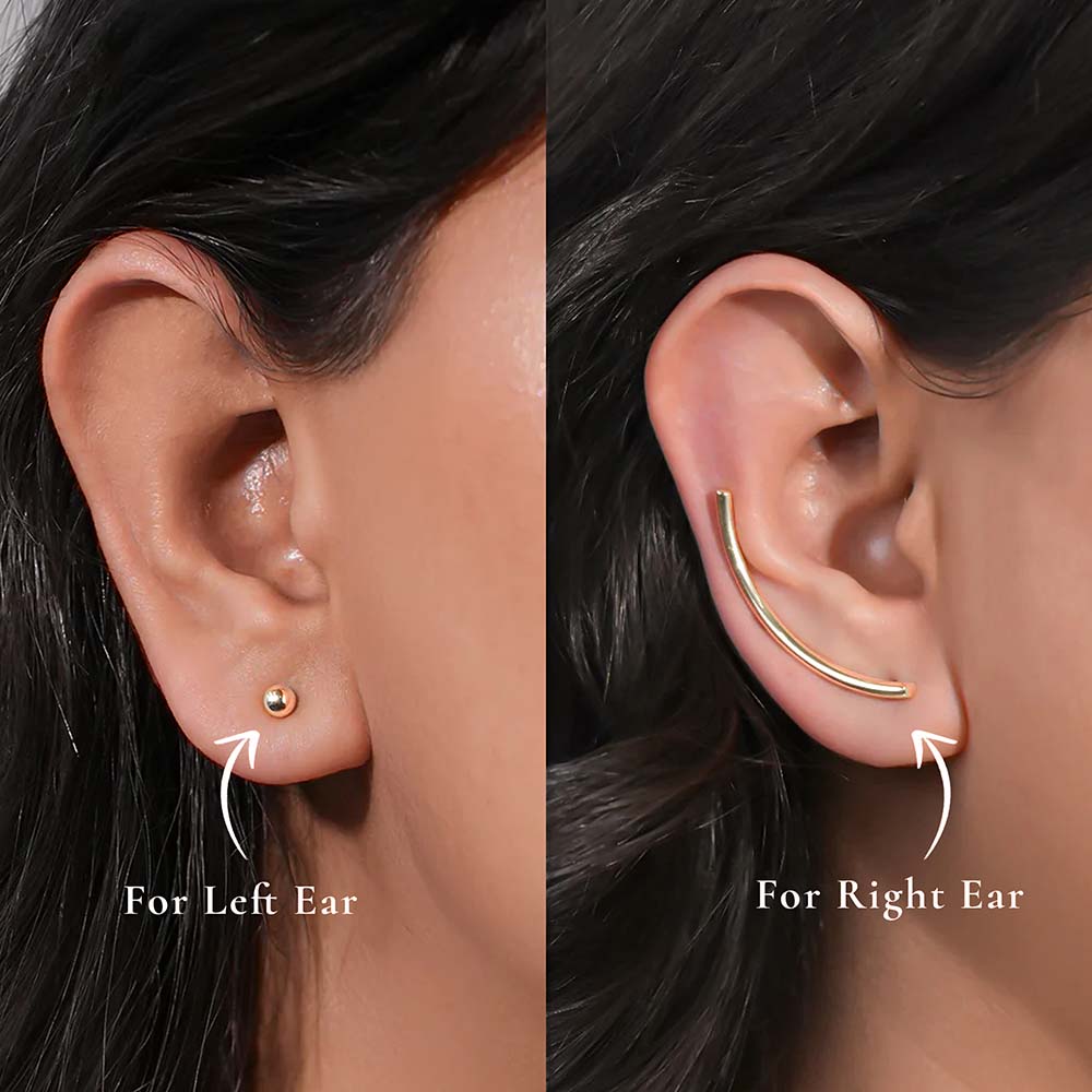 Earring for women display showing 'For Left Ear' and 'For Right Ear' on a person's ear.