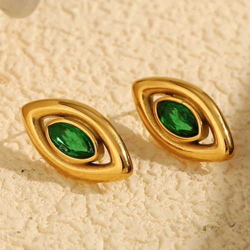 Eden Gold Green Gemstone Studs for Women - Amalfa