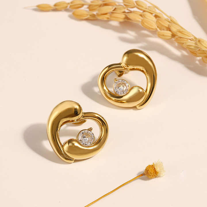 Eira Gold Heart Stud Earrings for Women - Amalfa