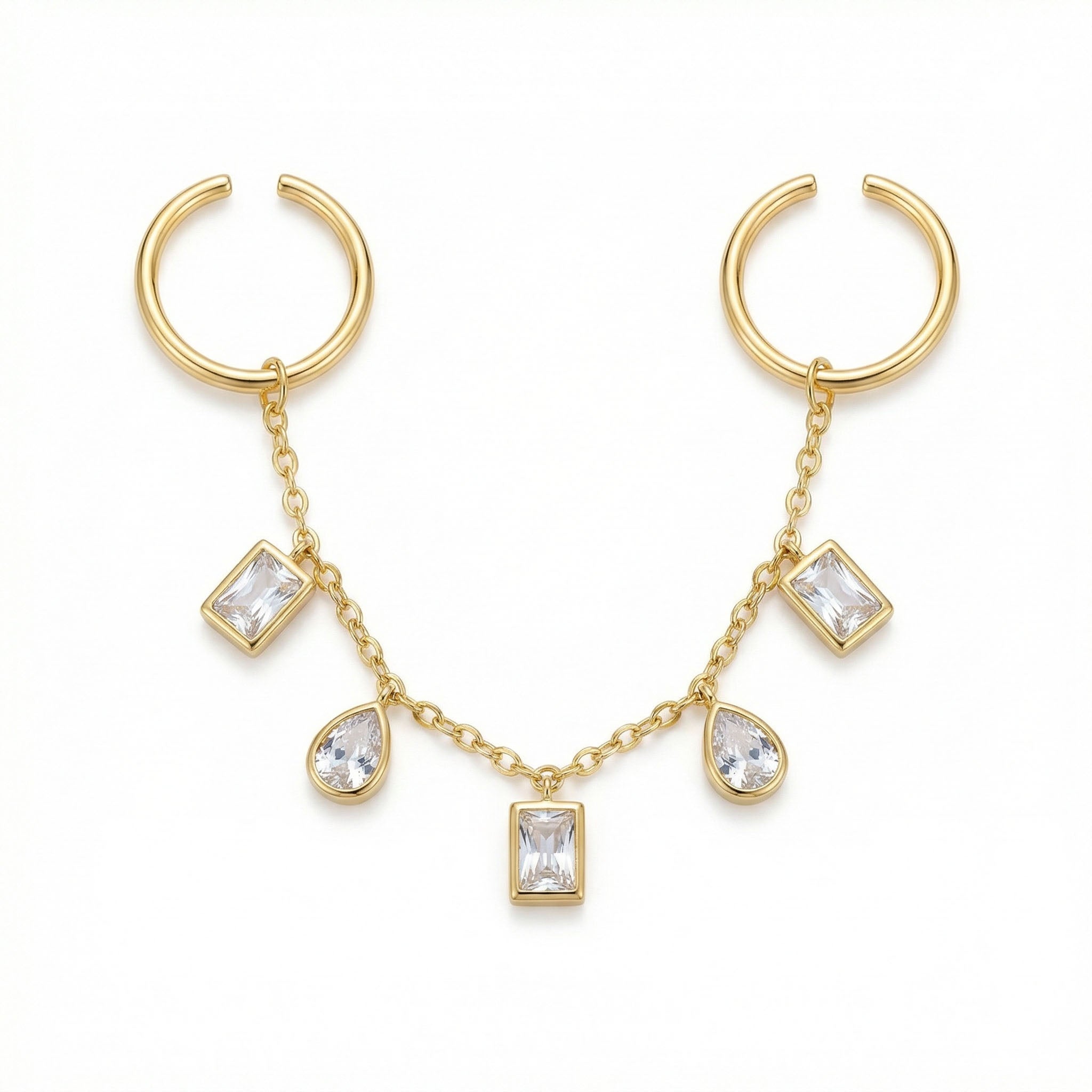 minimal gold hand ring chainl with geometric stones for daily wear and party wear