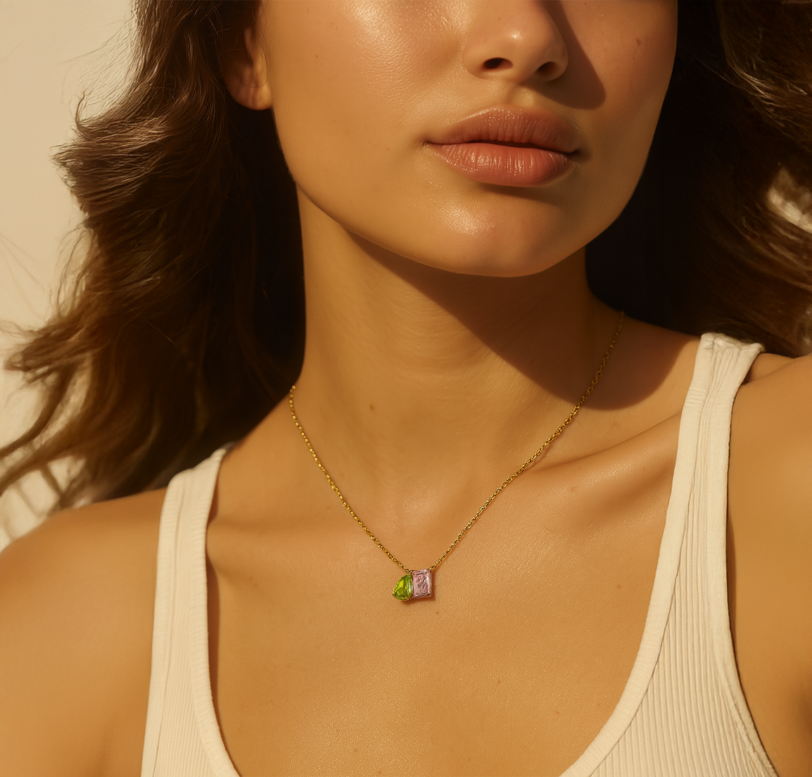 gold necklace for women under 2000 with small gemstone pendant stylish jewelry