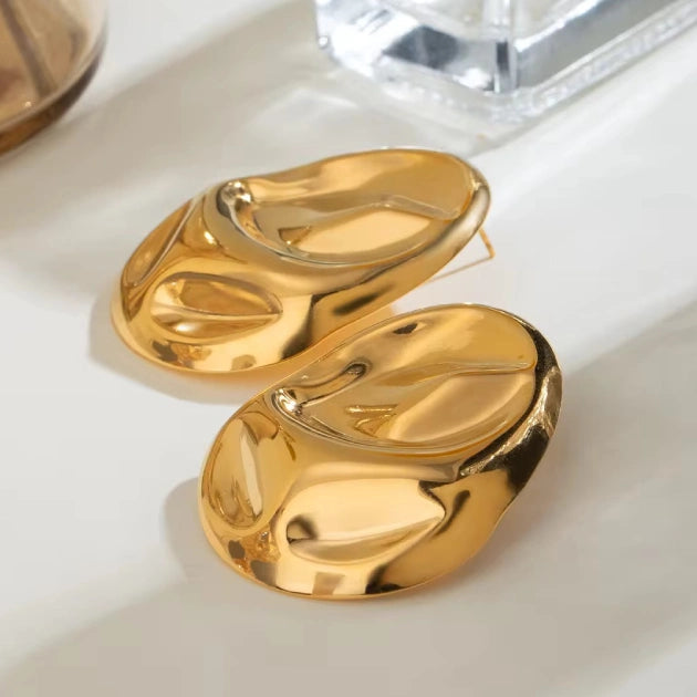 Molten Oval Gold-Plated Statement Studs Earrings - Amalfa