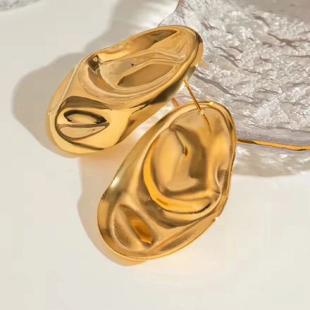 Molten Oval Gold-Plated Statement Studs Earrings - Amalfa