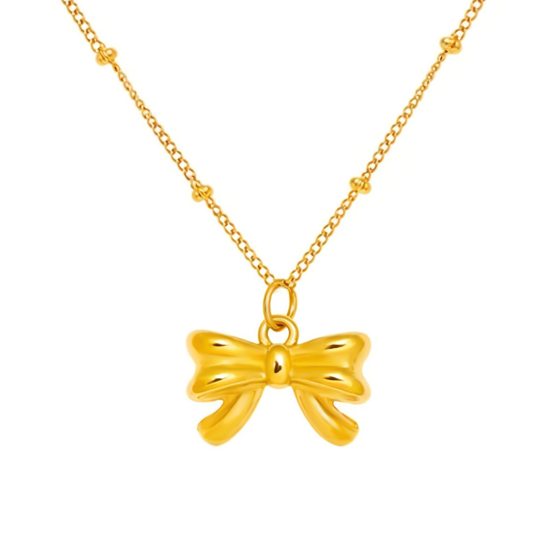 Beautiful Gold Necklace with Bow Pendant