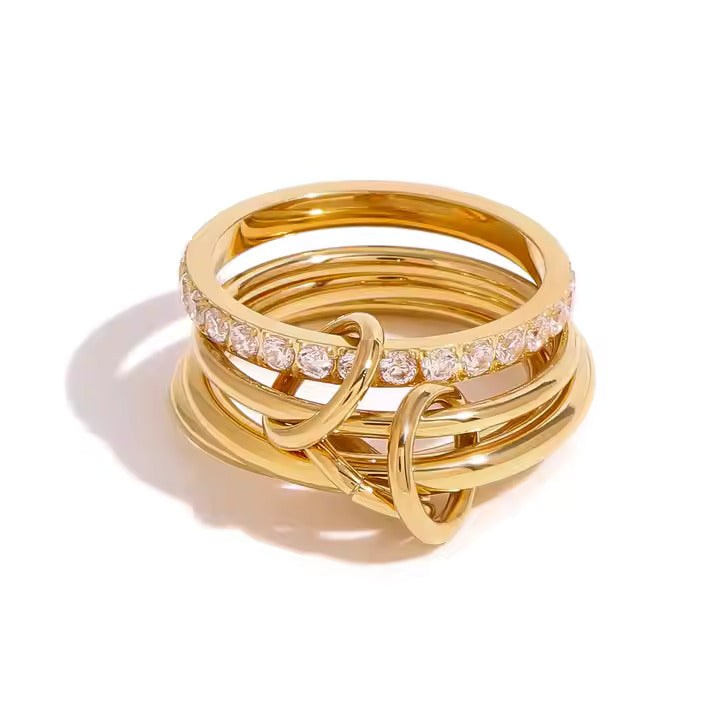 Gold party wear ring set for women with crystal stone band