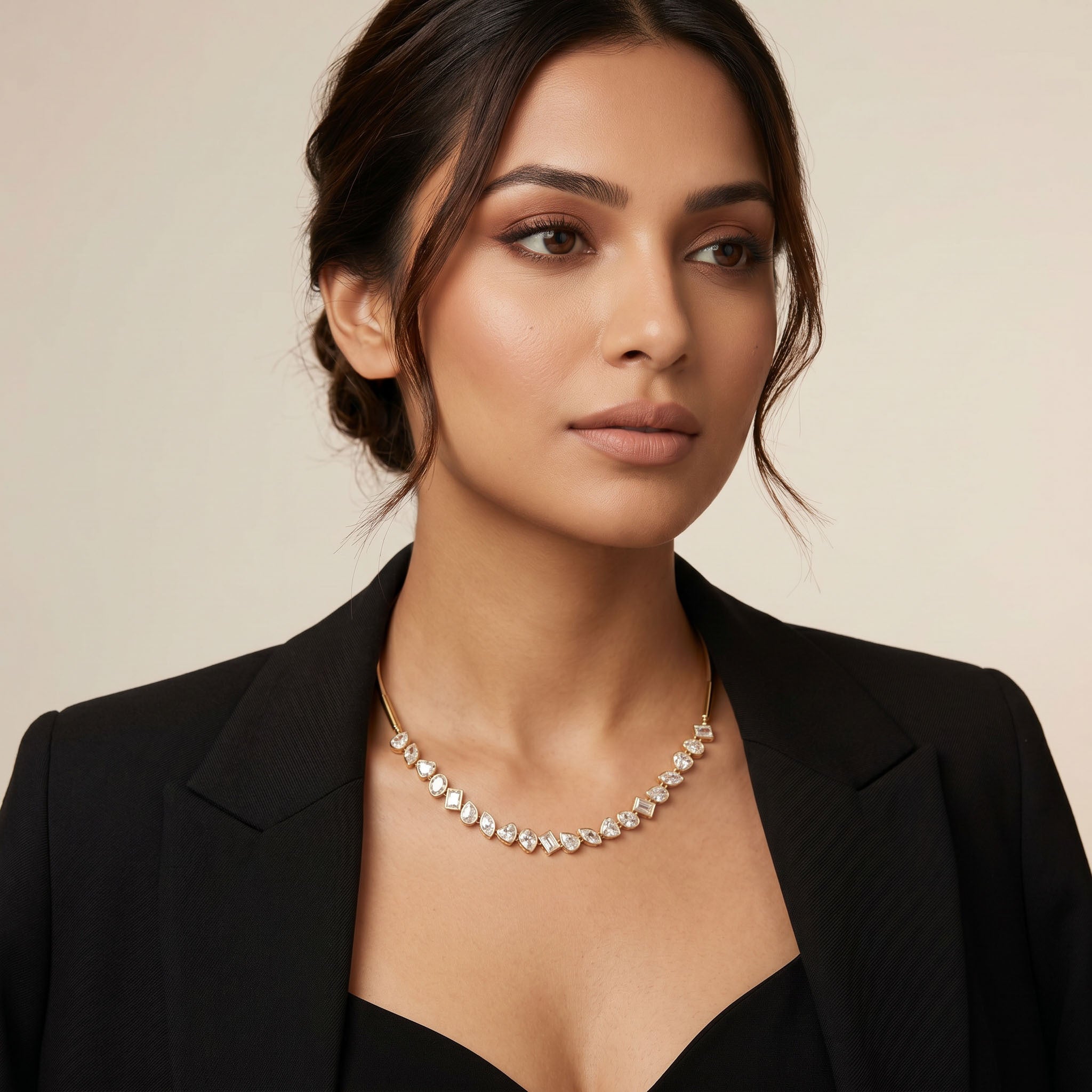 gold plated necklace for women with crystal detailing chic office wear jewelry