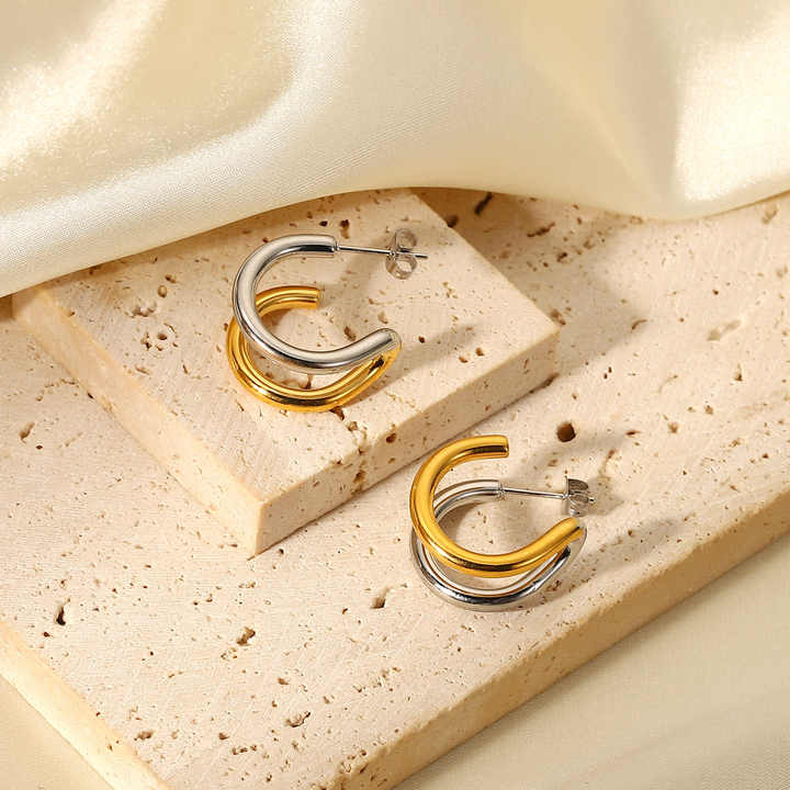Kaia Dual-Tone Twist Hoop Earrings for Women - Amalfa
