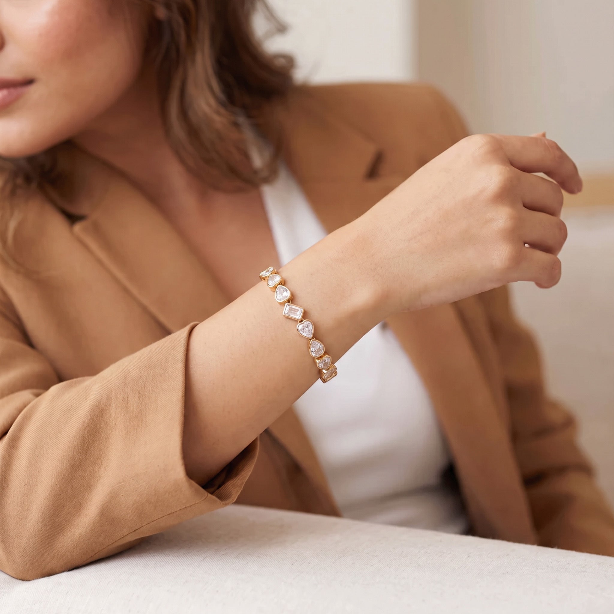 Gold crystal bracelet for women with mixed-cut sparkling stones