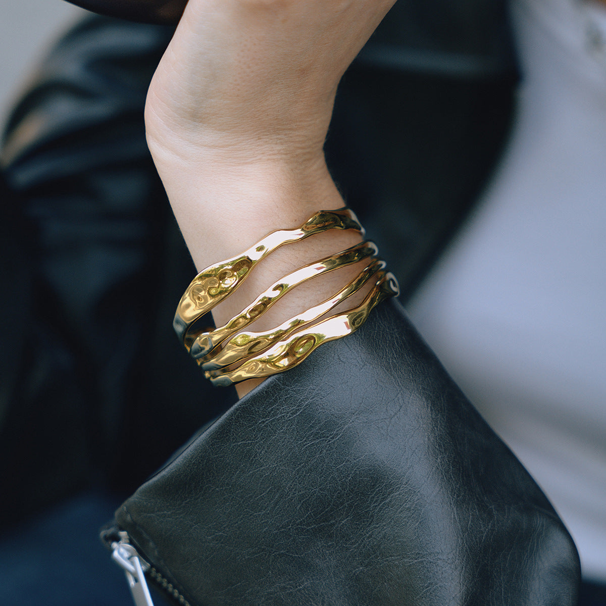 Wave Form Gold Cuff Bracelet