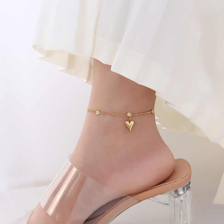 Gia Gold Heart Charm Anklet for Women