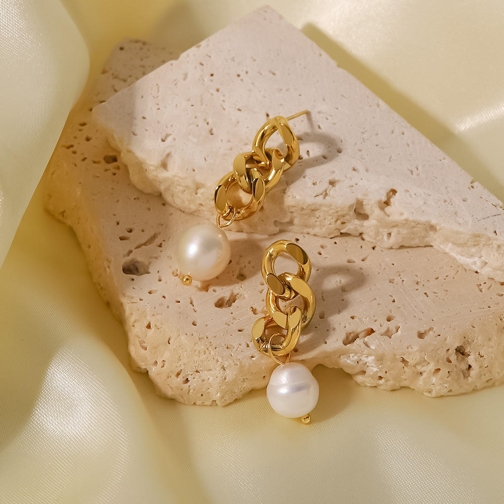 Clara Gold Pearl Chain Drop Earrings