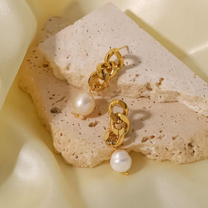 Clara Gold Pearl Chain Drop Earrings