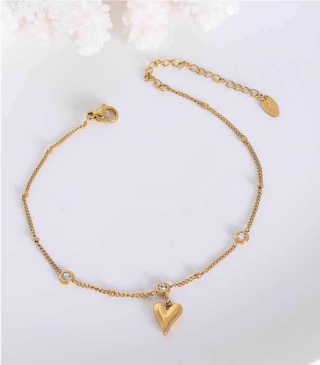 Gia Gold Heart Charm Anklet for Women