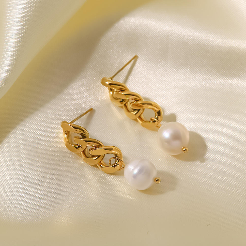 Clara Gold Pearl Chain Drop Earrings