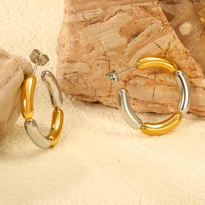 Cyra Two-Tone Gold & Silver Hoop Earrings