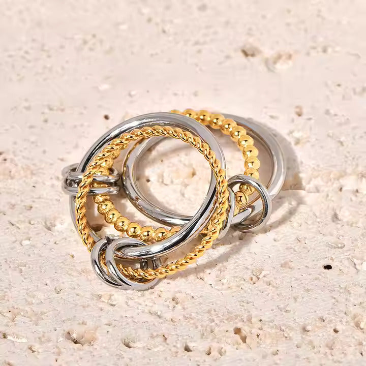 Caged Duo-Tone Stackable Statement Rings - Amalfa