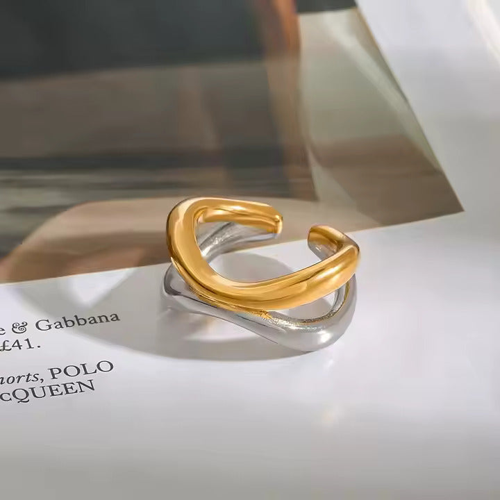 Molten Twist Mixed-Metal Crossover Ring - Amalfa