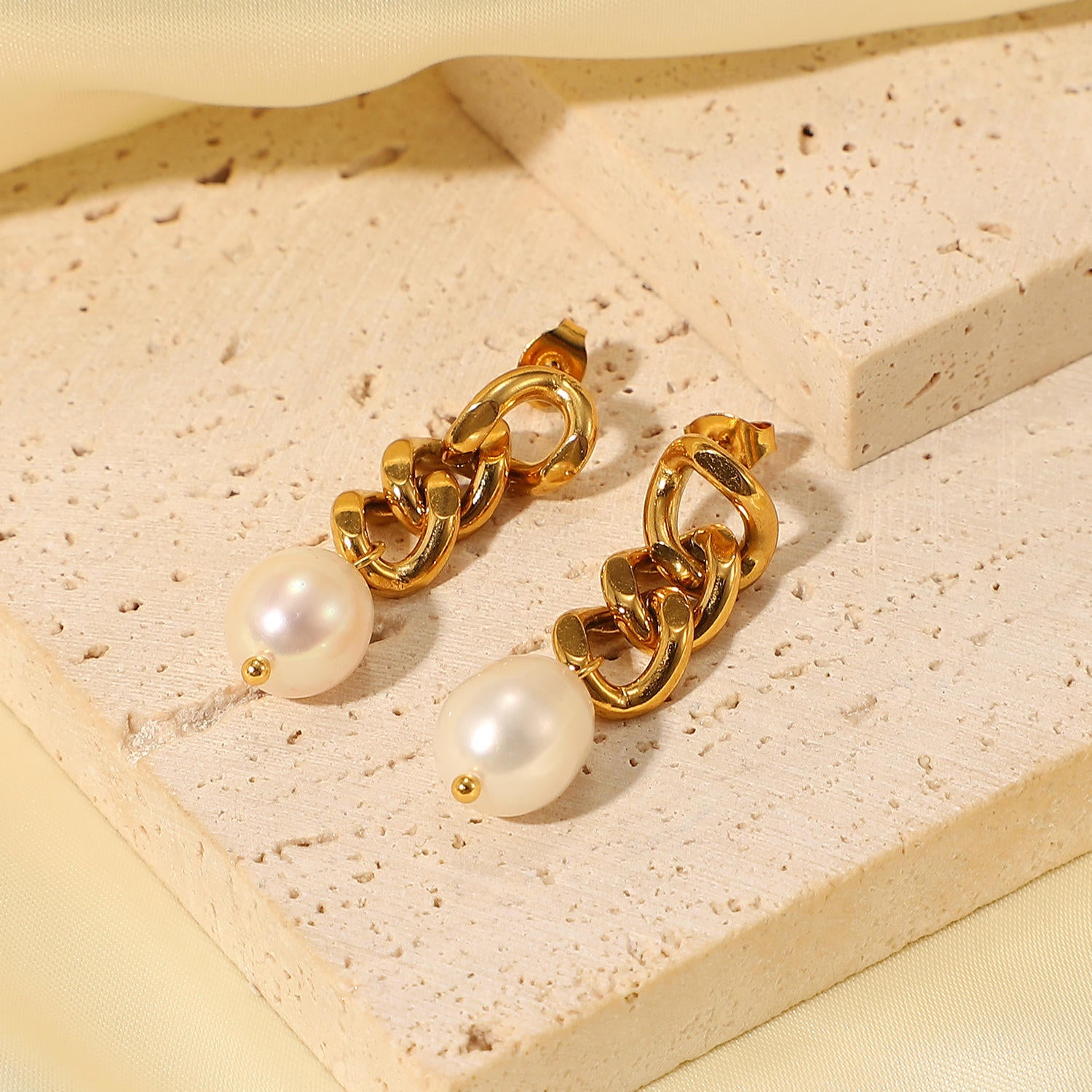 Clara Gold Pearl Chain Drop Earrings