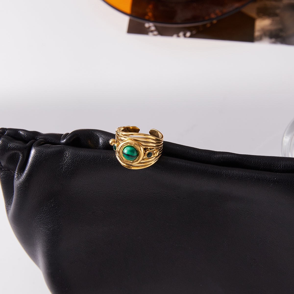 Jovia Green Stone Gold Statement Ring