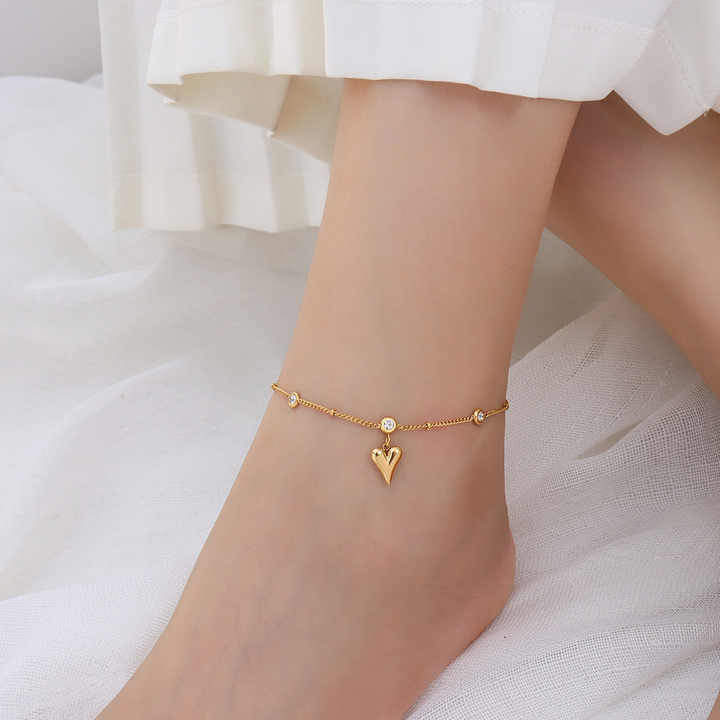 Gia Gold Heart Charm Anklet for Women