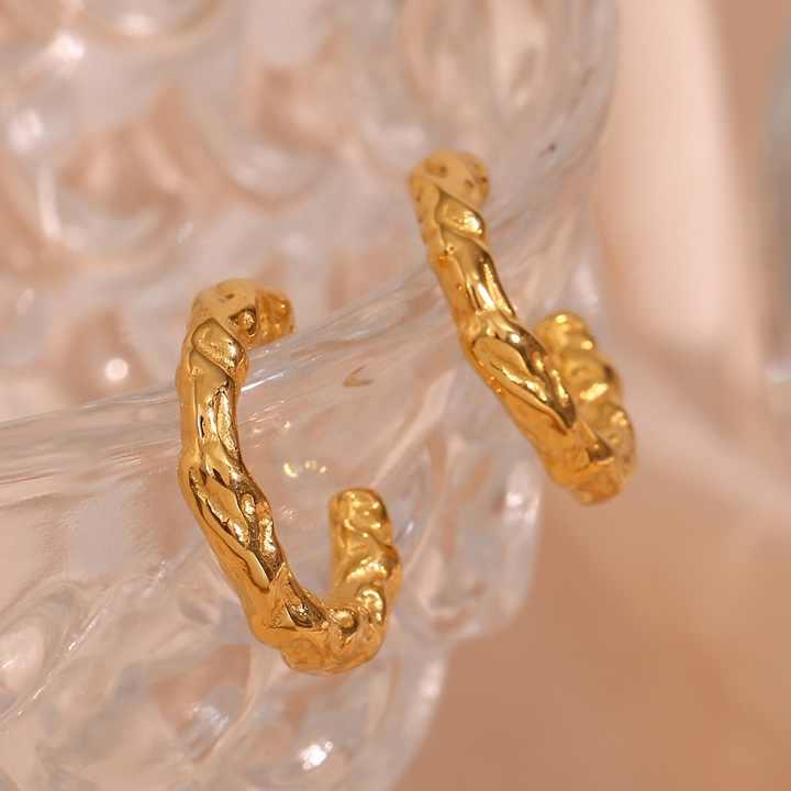 Althea Textured Gold Hoop Earrings for Women - Amalfa