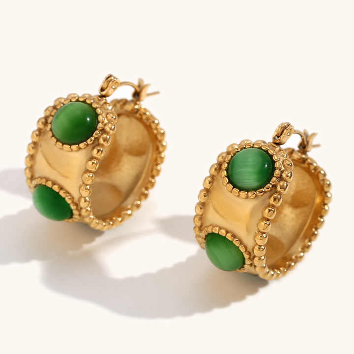 Cerys Gold Green Opal Hoop Earrings
