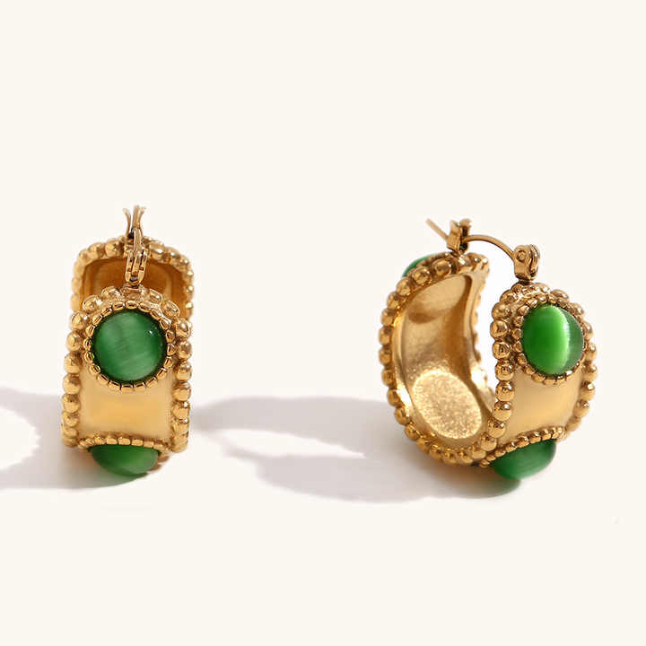 Cerys Gold Green Opal Hoop Earrings