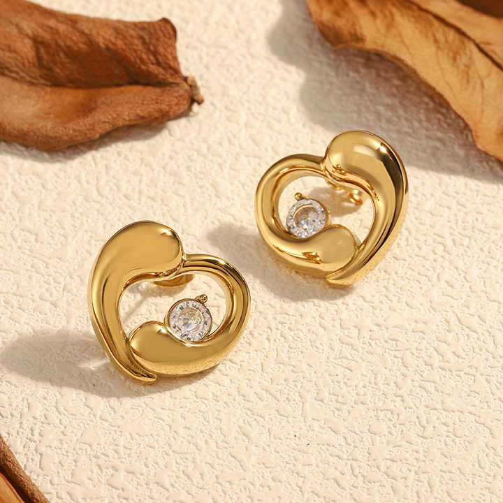 Eira Gold Heart Stud Earrings for Women