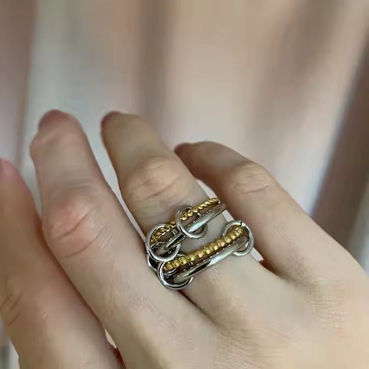 Caged Duo-Tone Stackable Statement Rings - Amalfa