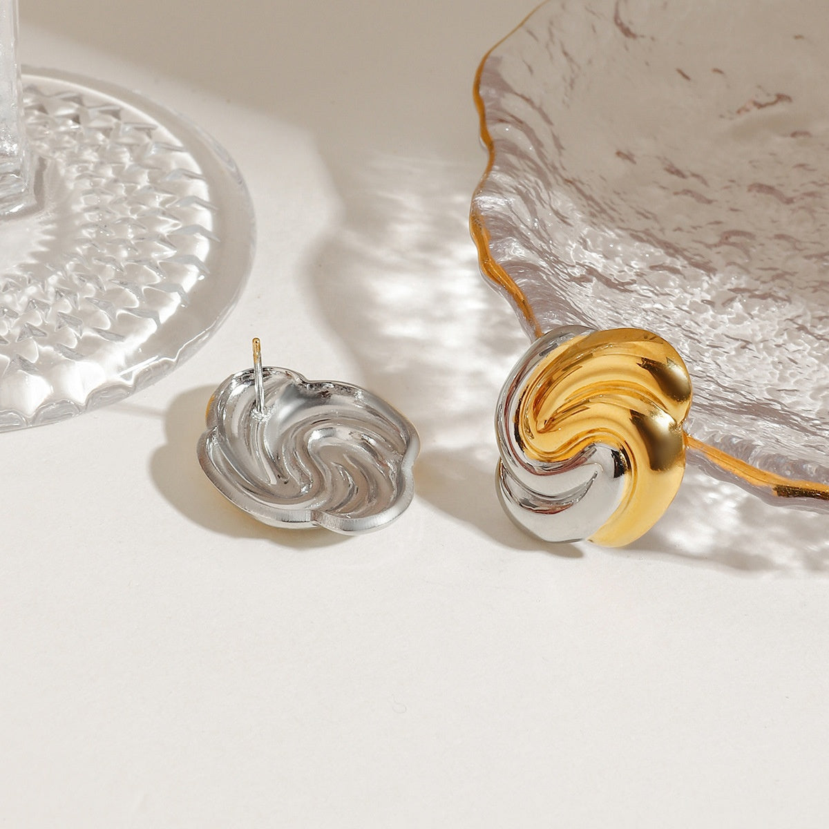 Gold & Silver Spiral Knot Stud Earrings