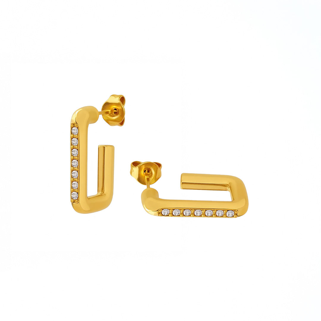 Geometric Pave Edge Hoop Studs - Amalfa