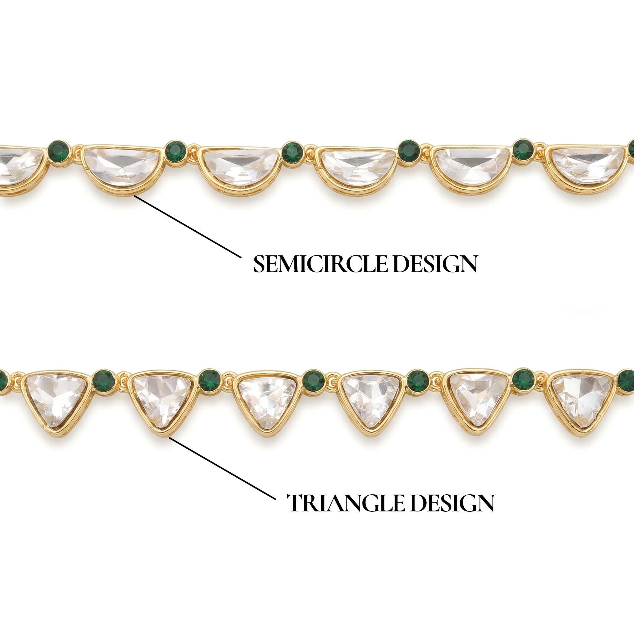 Jewelry with semicircle and triangle designs on a white background