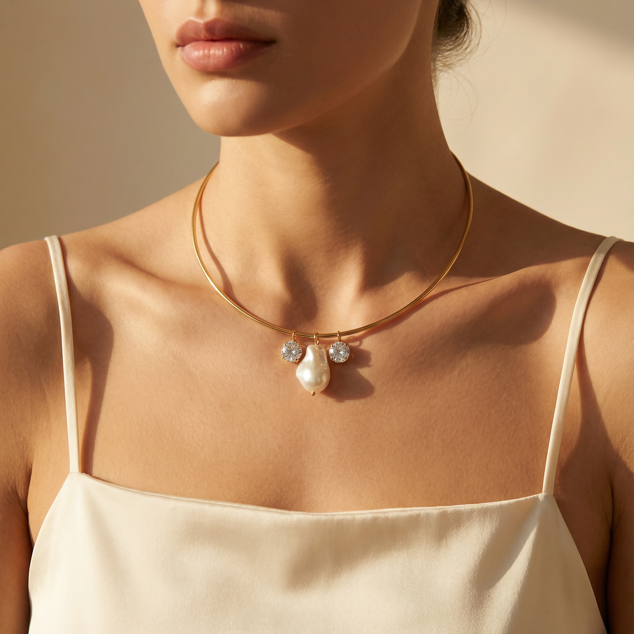 Elara 5-in-1 Pearl Crystal Charm Choker Necklace For Women