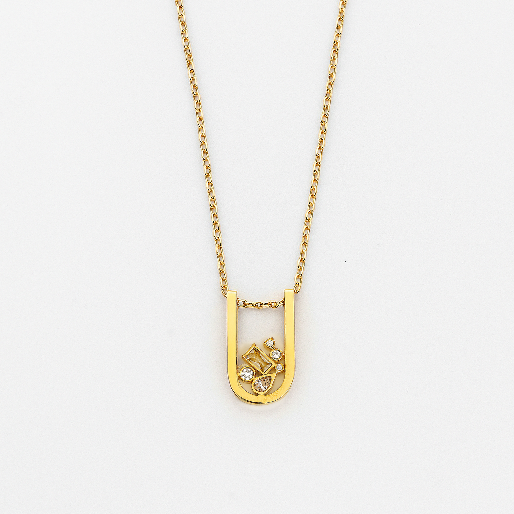Kira Gold U-Shaped Pendant Necklace - Amalfa