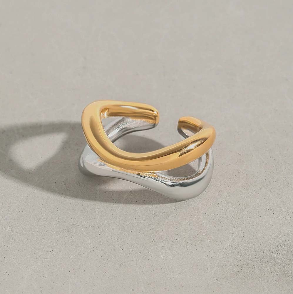 Molten Twist Mixed-Metal Crossover Ring - Amalfa