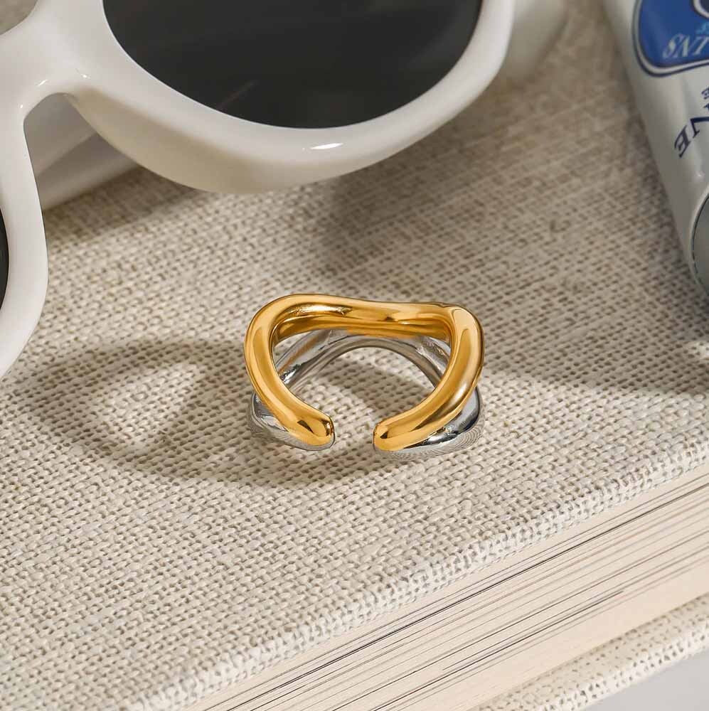 Molten Twist Mixed-Metal Crossover Ring - Amalfa