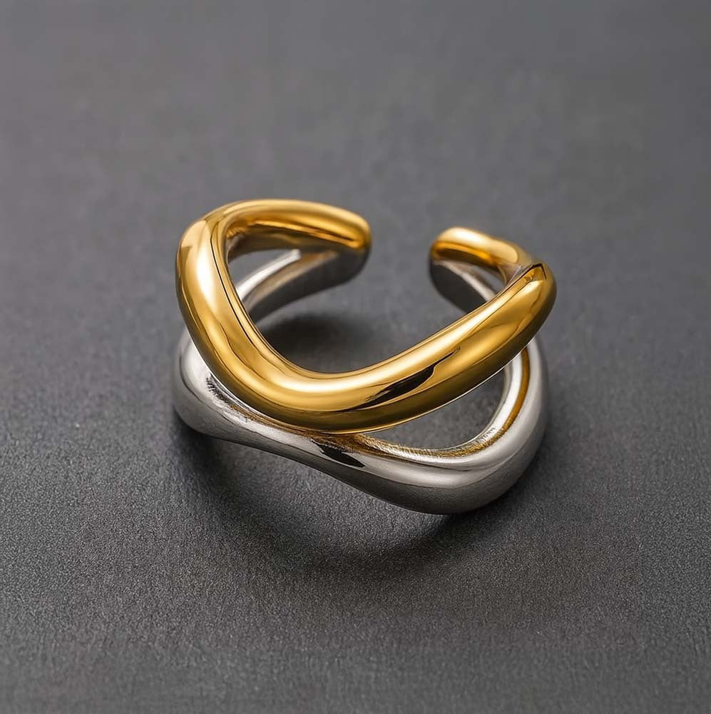 Molten Twist Mixed-Metal Crossover Ring - Amalfa