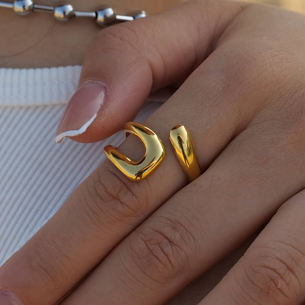 Asymmetry Flow Gold-Plated Adjustable Ring - Amalfa