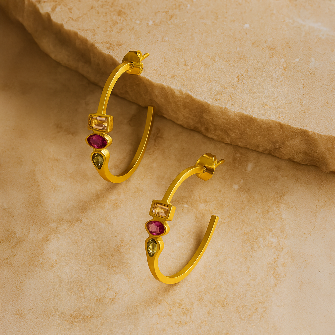 Nara Multi Gem Hoop Earrings - Amalfa
