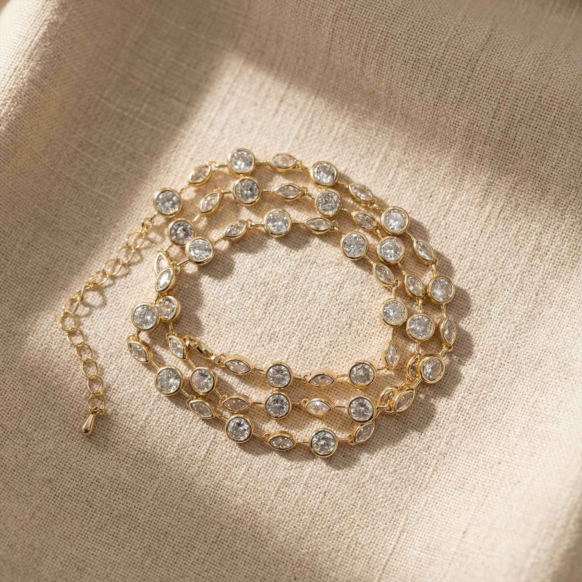 trendy gold tennis necklace for women with sparkling stones modern fashion jewelry