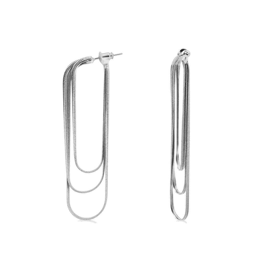silver long chain earrings for women stylish layered design for party wear women